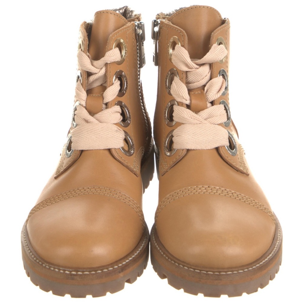 ZADIG & VOLTAIRE Combat Boots size 6.5 Camel Brown Lace Up Leather Lug Sole
